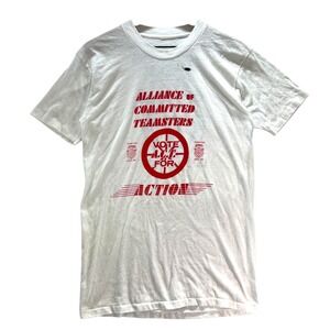 VTG Labor Union Single Stitch T-Shirt Distressed Men M White Teamsters Local 294